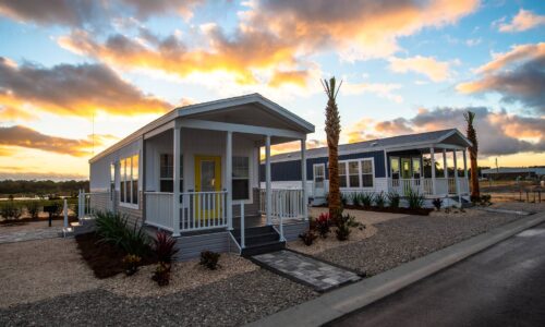 2 cottages during sunset at Cabana Club Resort in Auburndale FL