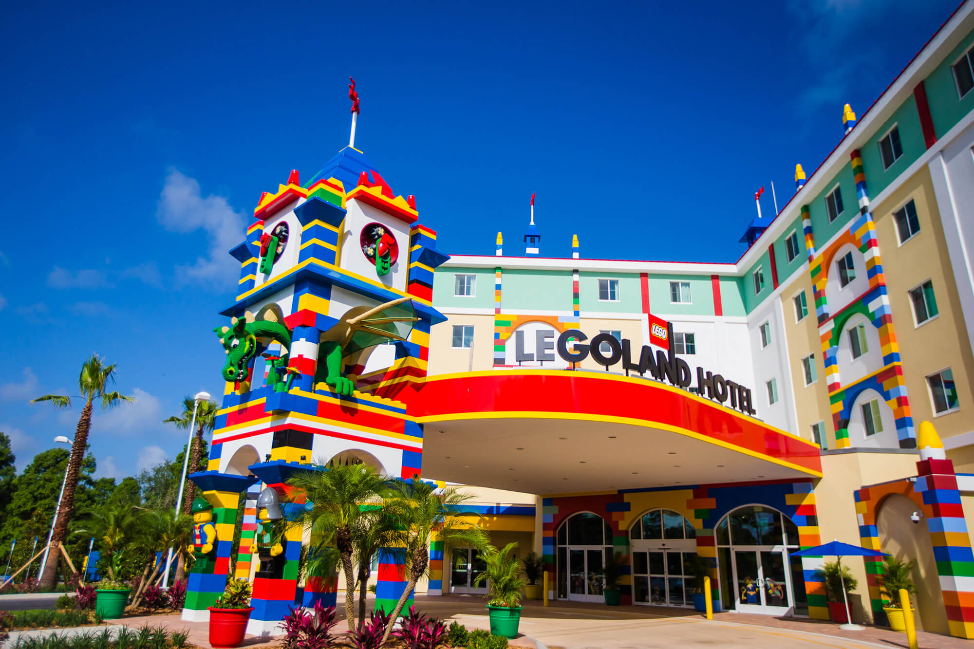 Exterior and entrance of LEGOLAND Hotel at LEGOLAND Florida Resort in Winter Haven, FL