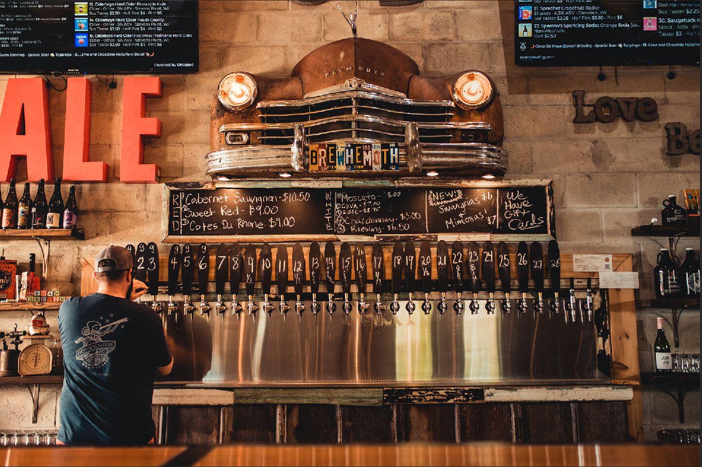 tap wall at Swan Brewing in Lakeland, FL